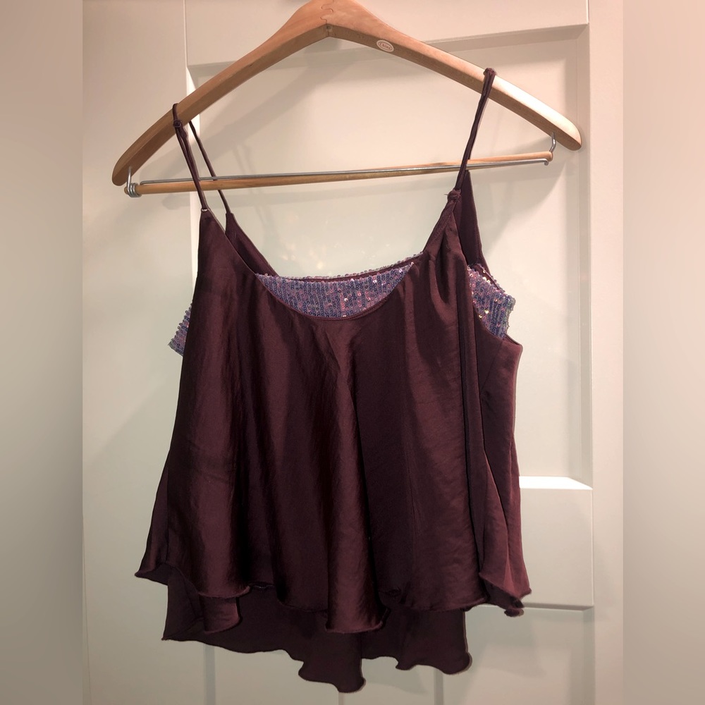 purple silky sequined cami